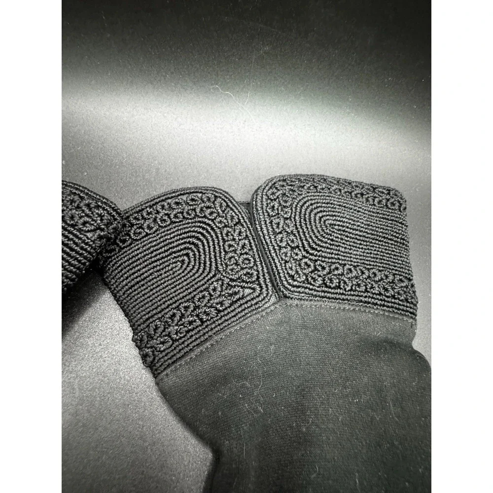 Mid Century Black‎ Nylon Gloves With Decorative Cuff By Hanser - Size 7